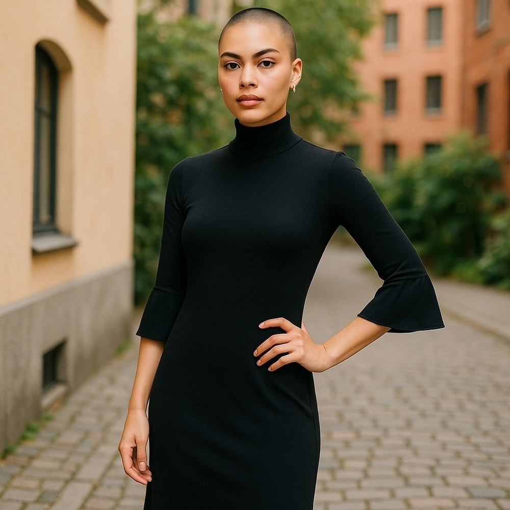 Athleta sz medium wool blend black dress mock neck 3 quarter sleeves